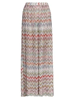 Sheer Striped Knit Wide-Leg Trousers
