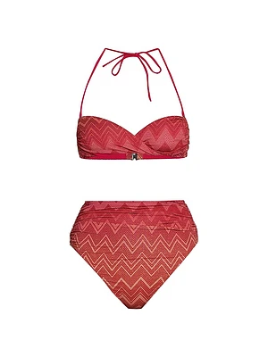 Ombré Chevron Stripe High-Waist Bikini