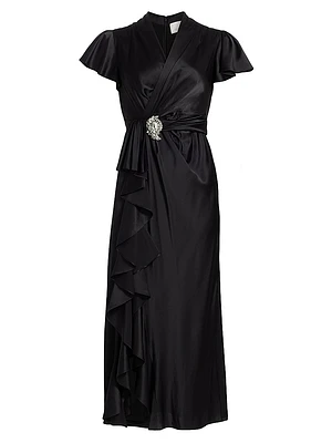 Oscar Silk Wrap-Waist Midi Dress