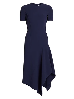 Short-Sleeve Stretch Wool Handkerchief Dress