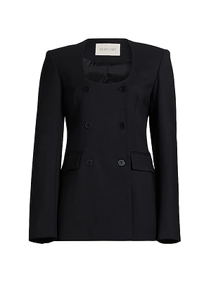 Anita U-Neck Stretch-Wool Double-Breasted Blazer