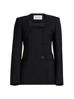 Anita U-Neck Stretch-Wool Double-Breasted Blazer