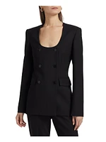 Anita U-Neck Stretch-Wool Double-Breasted Blazer