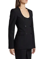 Anita U-Neck Stretch-Wool Double-Breasted Blazer