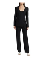 Anita U-Neck Stretch-Wool Double-Breasted Blazer