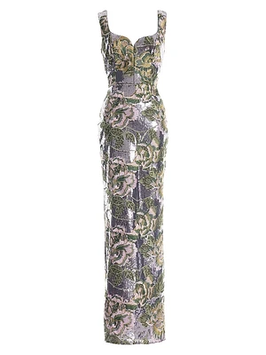 Goldie Floral Embroidered Sequin Sheath Gown