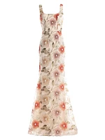 Tyra Embellished Floral Sleeveless Mermaid Gown