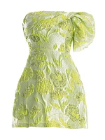 Olive Floral Jacquard Off-the-Shoulder One-Sleeve Minidress