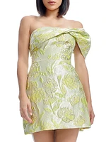 Olive Floral Jacquard Off-the-Shoulder One-Sleeve Minidress