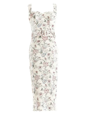 Nicole Belted Floral Sequin Midi-Dress