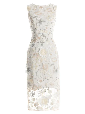 Claudette Floral Embroidered Body-Con Midi-Dress