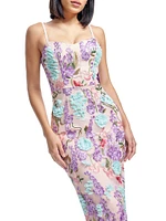 Blakely 3D Floral Sweetheart Body-Con Midi-Dress
