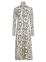 Marion Abstract Jersey Turtleneck Midi-Dress