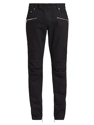Denim Mid-Rise Straight-Leg Biker Pants