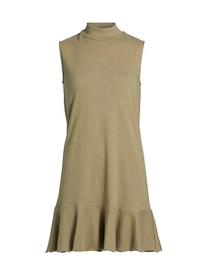 Cotton Jersey Mock Turtleneck Minidress