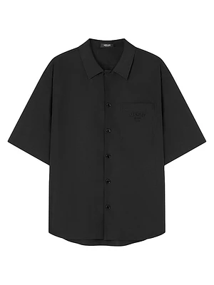 Medusa Chain Print & Stamp Embroidery Silk Cotton Shirt