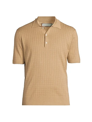 Grid Silk-Cotton Polo Shirt