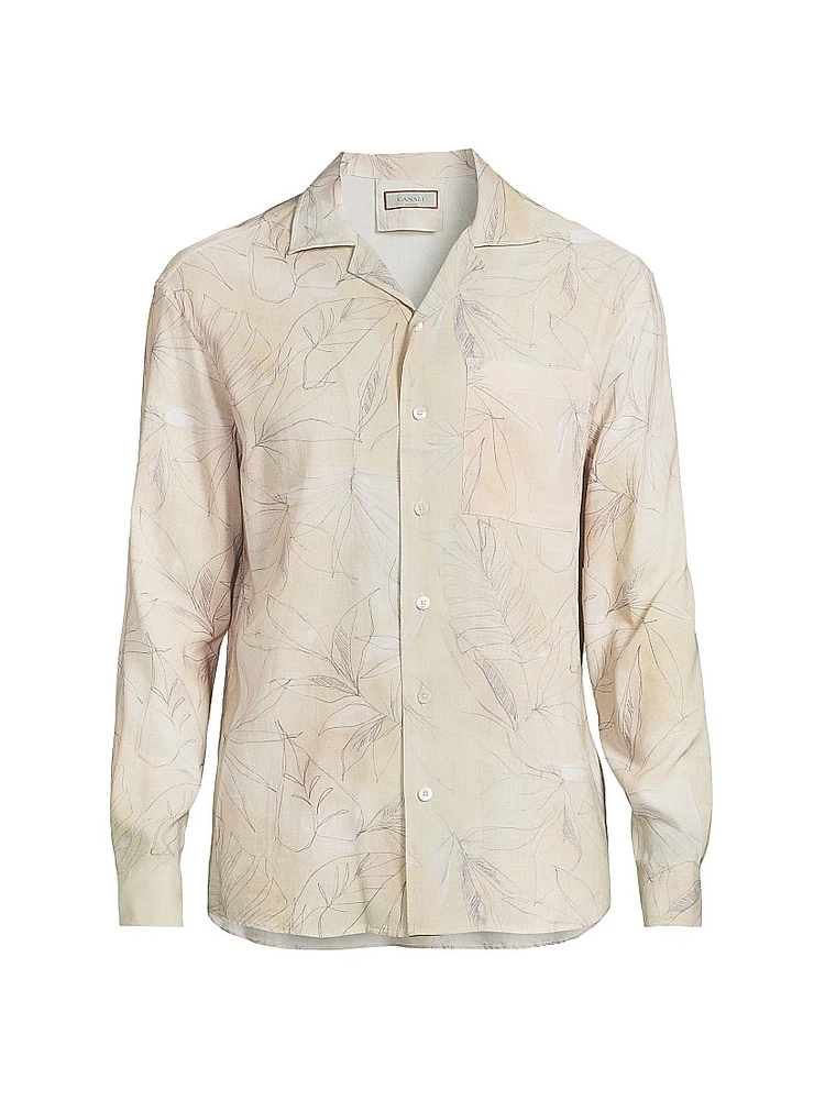 Leaf-Print Button-Front Shirt