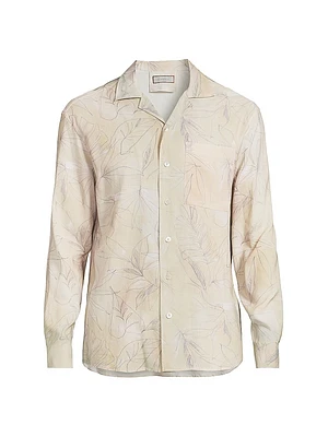Leaf-Print Button-Front Shirt