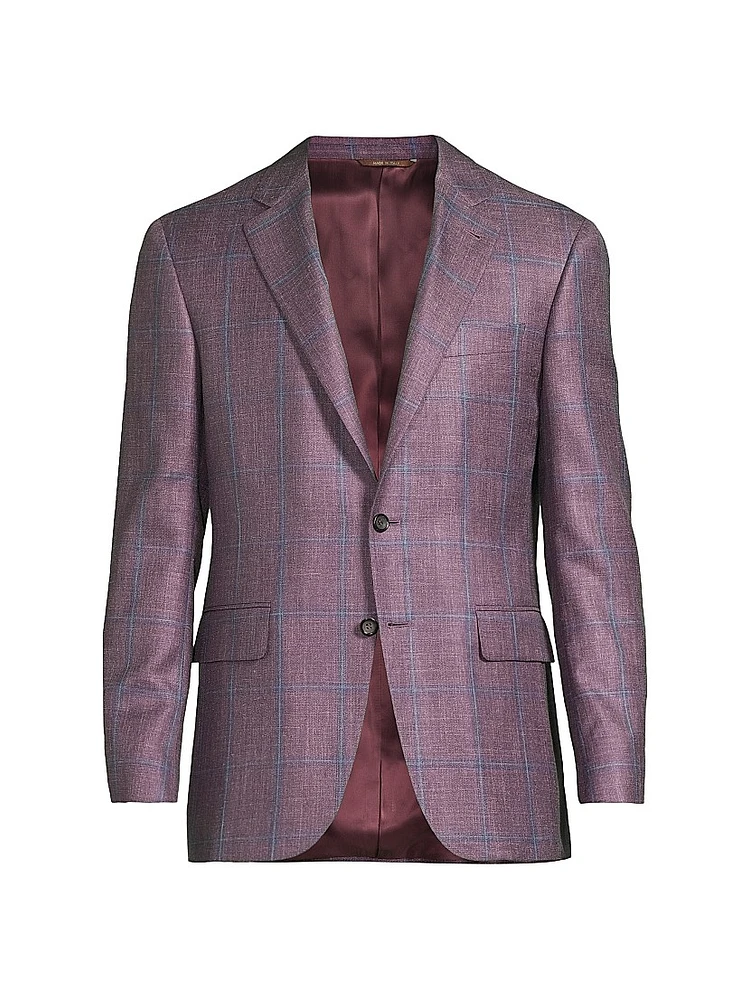 Windowpane Plaid Wool-Silk-Linen Sport Coat