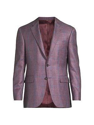 Windowpane Plaid Wool-Silk-Linen Sport Coat