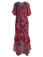 Luxee Floral Silk Maxi Dress