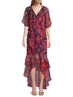 Luxee Floral Silk Maxi Dress
