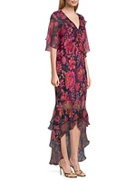 Luxee Floral Silk Maxi Dress
