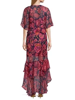 Luxee Floral Silk Maxi Dress