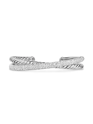 Pavé Crossover Two Row Cuff Bracelet Sterling Silver
