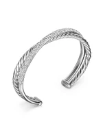 Pavé Crossover Two Row Cuff Bracelet Sterling Silver