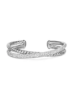 Pavé Crossover Two Row Cuff Bracelet Sterling Silver