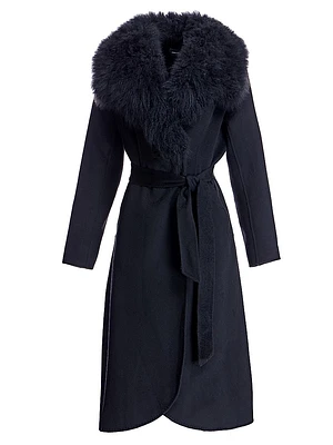 Cashmere Belted Fur Trim Coat