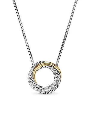 Crossover Pendant Necklace in Sterling Silver with 18K Yellow Gold and Diamonds, 14.5MM