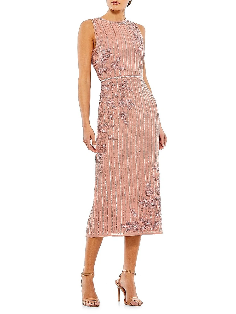 Floral- & Stripe-Embellished Cocktail Dress