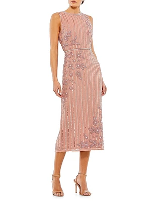 Floral- & Stripe-Embellished Cocktail Dress
