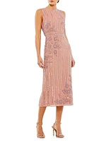 Floral- & Stripe-Embellished Cocktail Dress