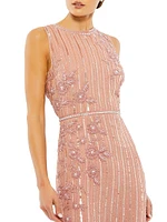 Floral- & Stripe-Embellished Cocktail Dress