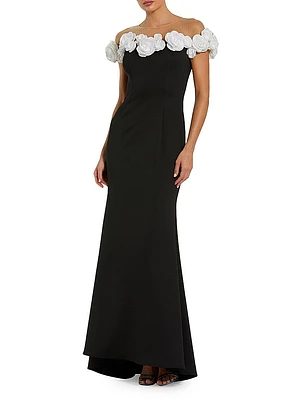 Floral Stretch-Crepe Mermaid Gown