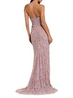 Embellished Floral Lace Strapless Gown
