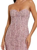 Embellished Floral Lace Strapless Gown
