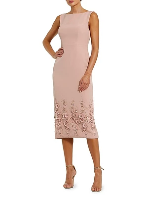 Floral Beaded Crêpe Sleeveless Midi-Dress