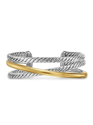 Crossover Three Row Cuff Bracelet Sterling Silver
