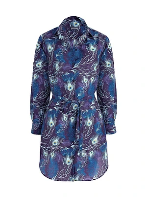Eye Of The Wind Feather-Print Cotton-Silk Mini-Shirtdress