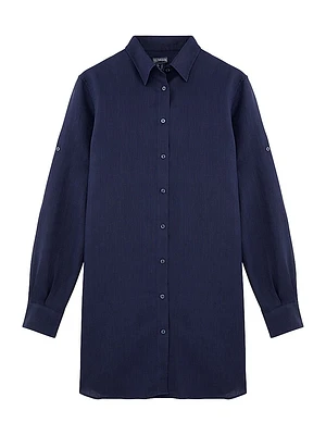 Linen Long-Sleeve Mini Shirtdress