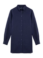 Linen Long-Sleeve Mini Shirtdress