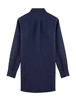 Linen Long-Sleeve Mini Shirtdress