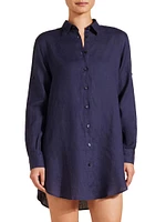 Linen Long-Sleeve Mini Shirtdress