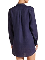 Linen Long-Sleeve Mini Shirtdress