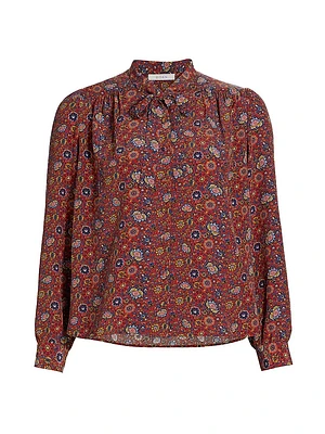 Josseline Floral Silk Tieneck Blouse